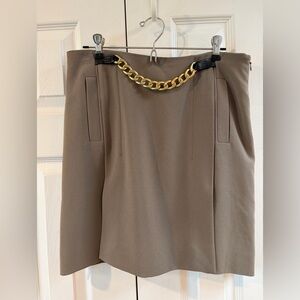 Diane von Furstenberg Kristen Taupe Gold Chain Belt Mini Skirt Size 8